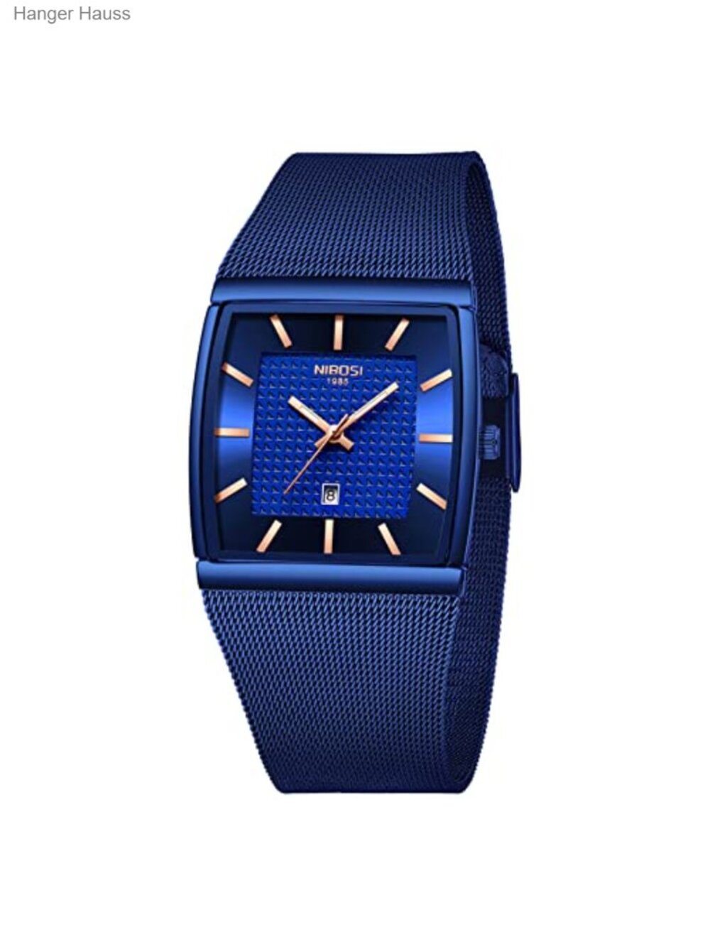 Men's Square Analog Watch Stainless Steel Mesh Strap Quartz Date Display Dress